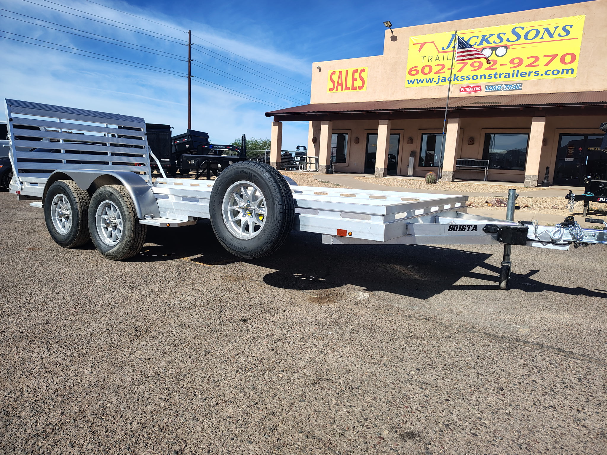 Aluma 16x80 All Aluminum, 8.5K GVWR, Tandem Axle, Electric Brake, Ramps, W/ Tailgate, RTD (8016TA-EL-R-TG-RTD) - Stock #ALU373 - Image 1 of 8