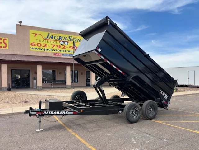 PJ Trailers 14'x83" Scissor 14K Dump Trailer w/ 48" Sides & Slide-In Ramps (D7)