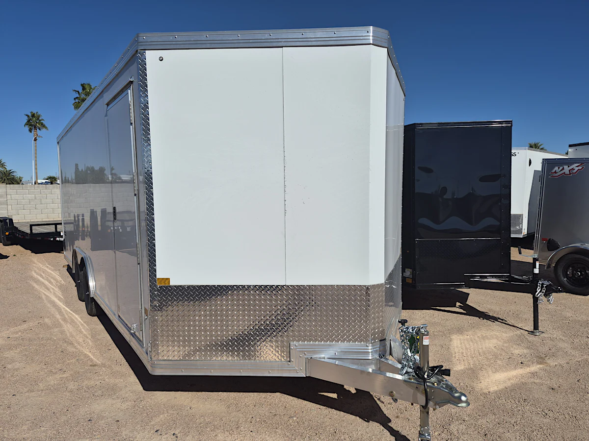 Alcom 20x8.5 All Aluminum XLT-P Car Hauler, 10K GVWR, Side Door, Ramp Door - Stock #ALC269 - Image 1 of 4 Alcom 20x8.5 All Aluminum XLT-P Car Hauler, 10K GVWR, Side Door, Ramp Door - Stock #ALC269 - Image 1 of 4