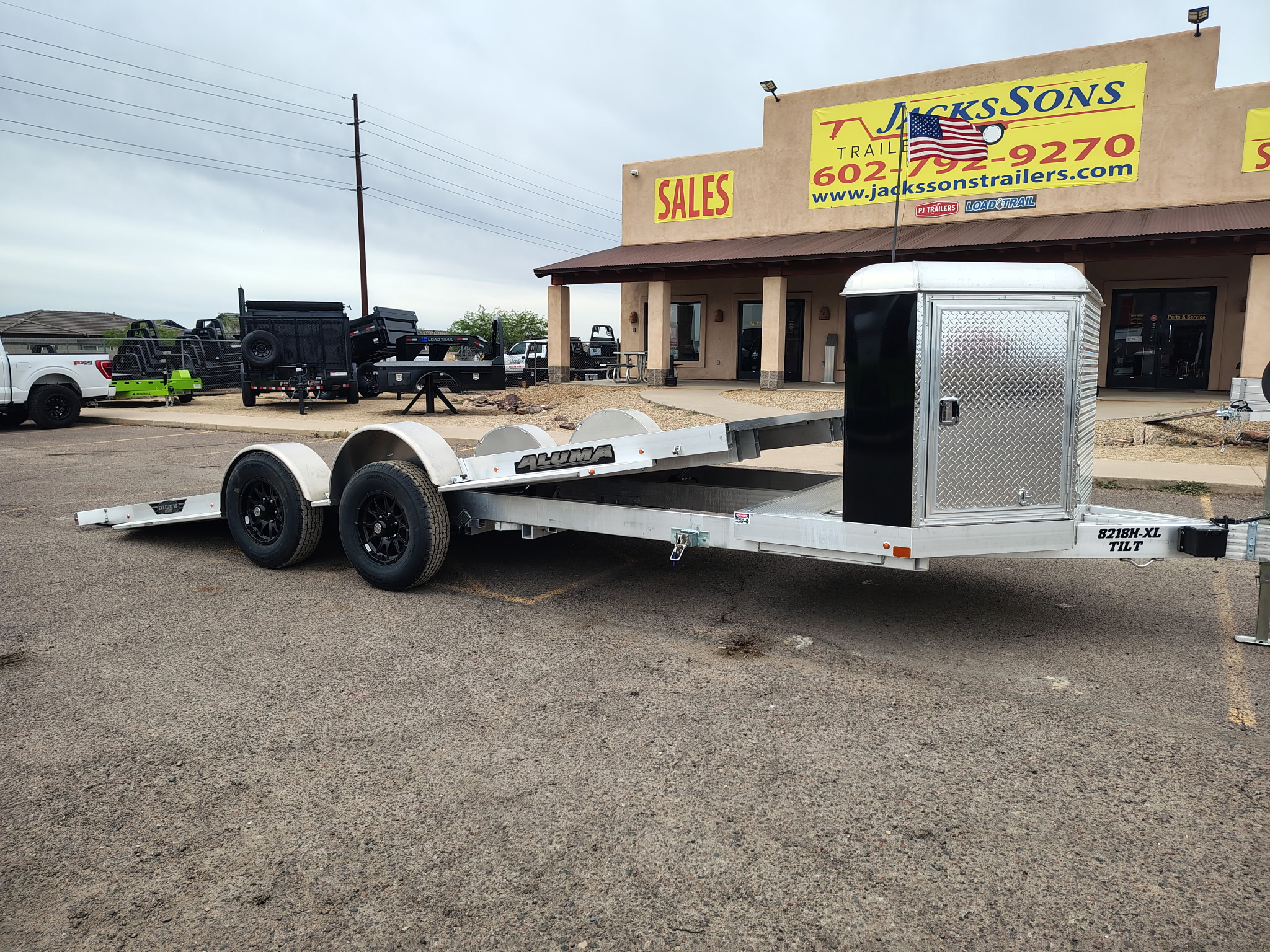 Aluma 18x82 All Aluminum, 10K GVWR, Heavy Tandem Axle, XL Tilt w/ Cargo Box (8218H-XL-TILT-TA-EL-RTD-CB) - Stock #ALU369 - Image 1 of 13