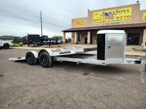 Aluma 18x82 All Aluminum, 10K GVWR, Heavy Tandem Axle, XL Tilt w/ Cargo Box (8218H-XL-TILT-TA-EL-RTD-CB)
