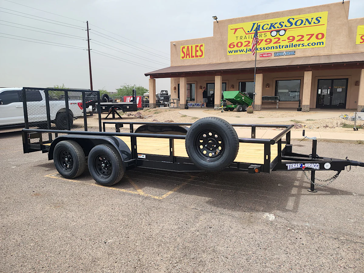 Texas Bragg Texas Bragg 16'x83" Pipe-Top Utility Trailer w/ 4' Ramp Gate (16POW) - Stock #TXB032 - Image 1 of 7 Texas Bragg Texas Bragg 16'x83" Pipe-Top Utility Trailer w/ 4' Ramp Gate (16POW) - Stock #TXB032 - Image 1 of 7