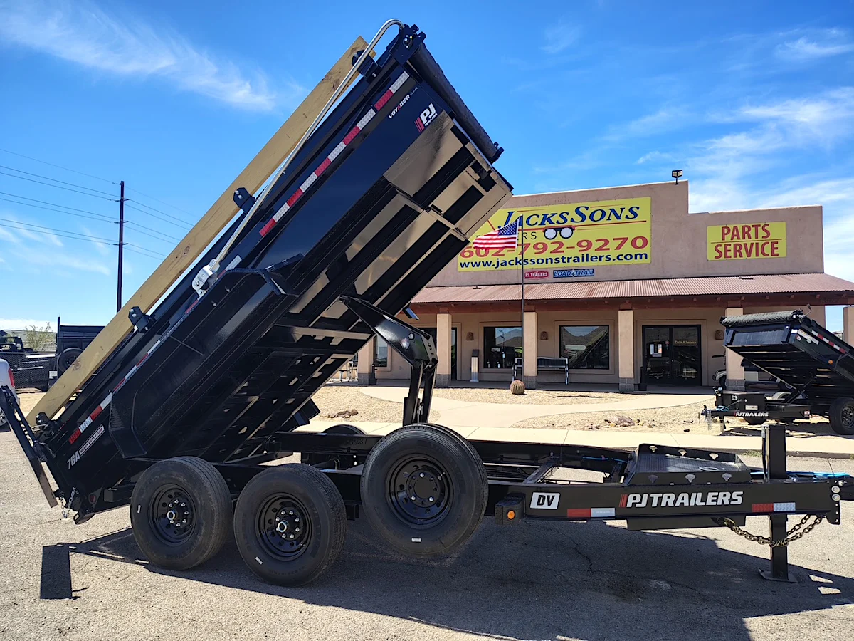 P.J. Trailers 14x83 Tandem Axle, 15,400 GVWR, Low Pro Dump, 24" Sides, 14 Ply Tires - Stock #PJD1667 - Image 1 of 11 P.J. Trailers 14x83 Tandem Axle, 15,400 GVWR, Low Pro Dump, 24" Sides, 14 Ply Tires - Stock #PJD1667 - Image 1 of 11