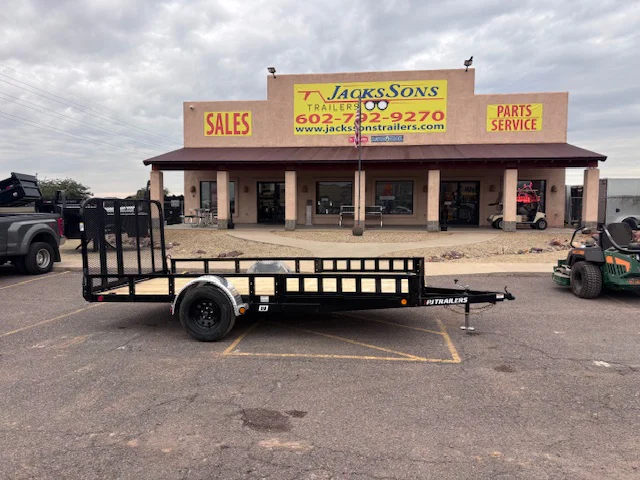 PJ Trailers 14'x83" Single Axle Channel Utility Trailer w/ Fold-In Ramp Gate & ATV Side Ramps (U8)