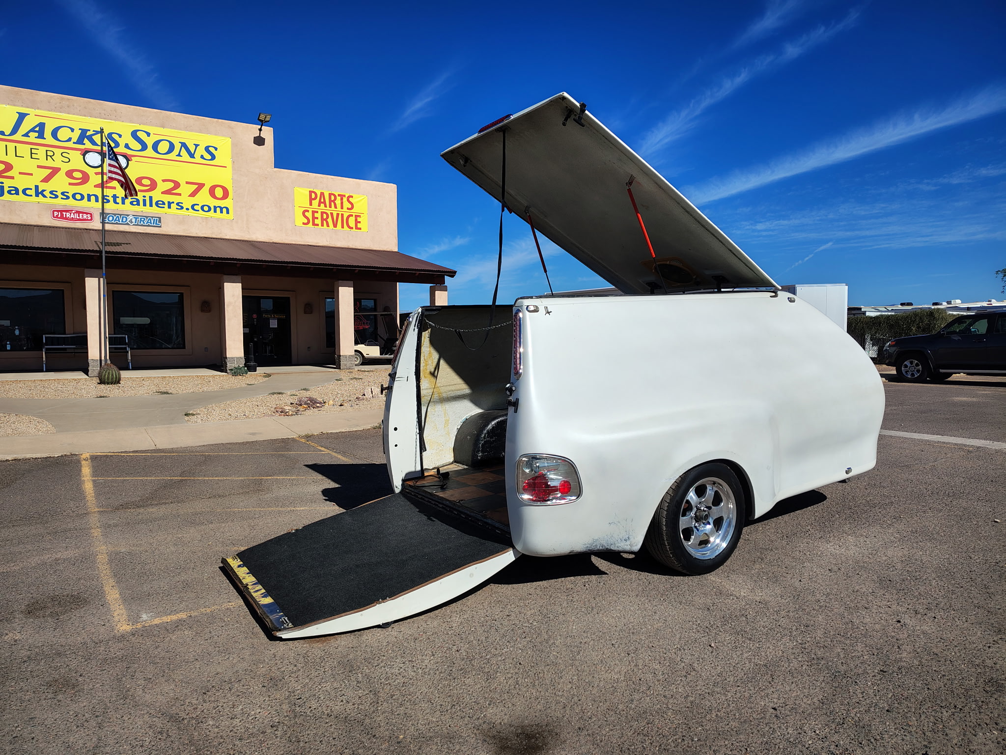 FAT SOCKS MOTORSPORTS Custom 12' Fiberglass Motorcycle Hauler - Stock #USD4001 - Image 6 of 12