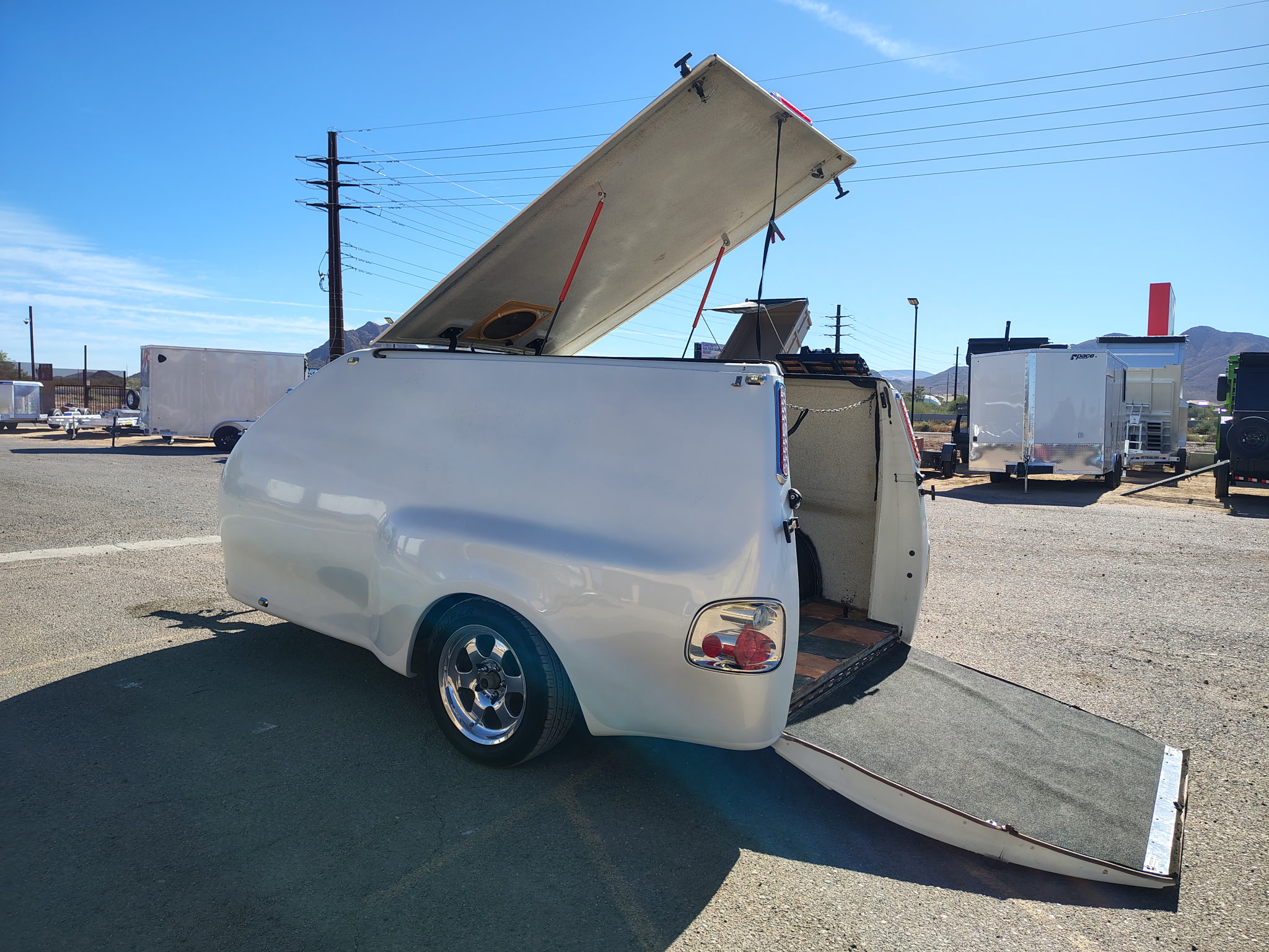 FAT SOCKS MOTORSPORTS Custom 12' Fiberglass Motorcycle Hauler - Stock #USD4001 - Image 2 of 12