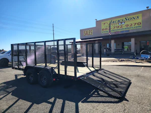 P.J. Trailers 16x77 Tandem Axle, 7K GVWR, Channel Utility, 4' Sides, Landscape Toolbox
