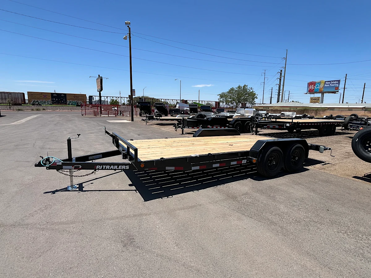 PJ Trailers PJ Trailers 18'x83" 5" Channel Equipment Trailer w/ Slide-In Ramps (CE) - Stock #PPJ11210 - Image 1 of 8 PJ Trailers PJ Trailers 18'x83" 5" Channel Equipment Trailer w/ Slide-In Ramps (CE) - Stock #PPJ11210 - Image 1 of 8