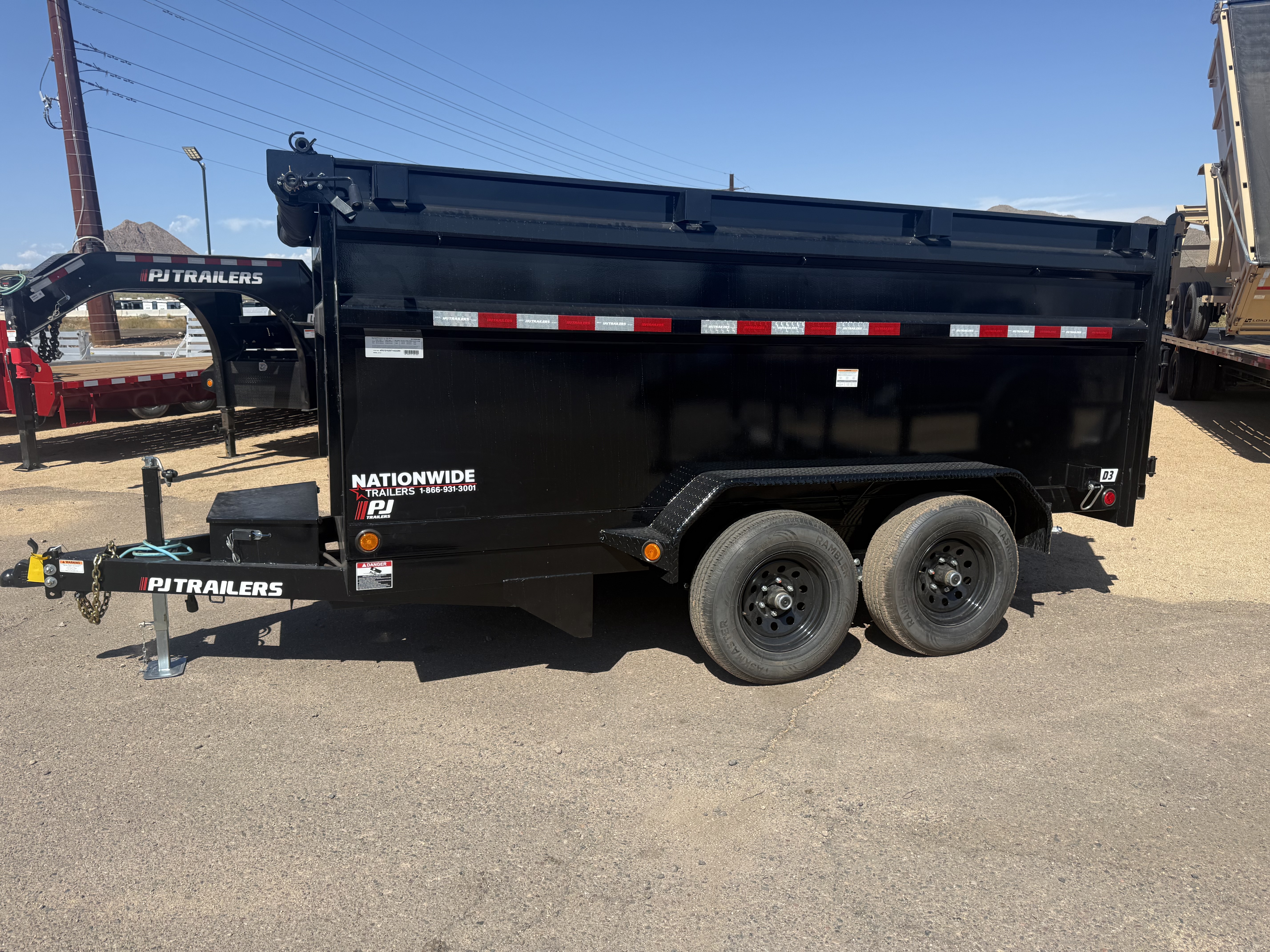 PJ Trailers 12'x72" Single Ram Dump Trailer w/ 48" Sides (D3)