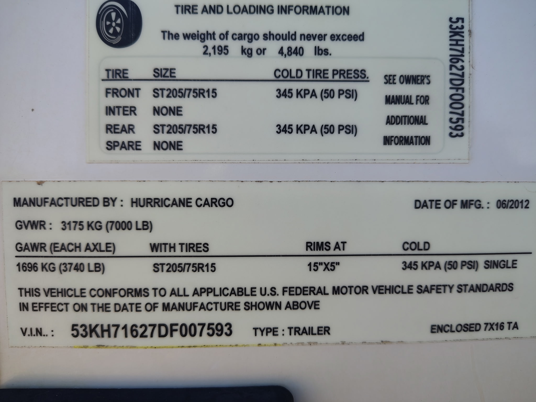 Hurricane 16 x 7 Tandem Axle, Enclosed Cargo, 7K GVWR - Stock #USD7593 - Image 1 of 10