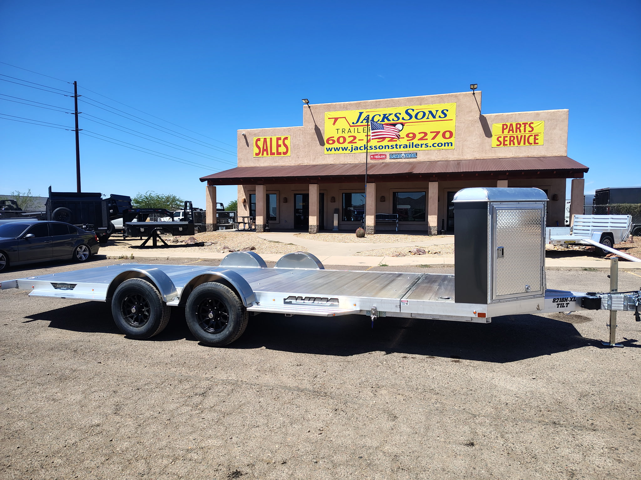 Aluma 18x82 All Aluminum, 10K GVWR, Heavy Tandem Axle, XL Tilt w/ Cargo Box (8218H-XL-TILT-TA-EL-RTD-CB) - Stock #ALU376 - Image 1 of 11
