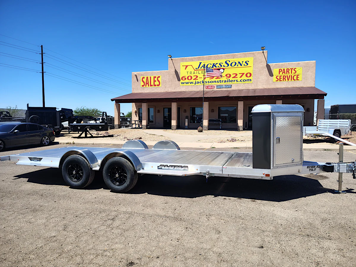 Aluma 18x82 All Aluminum, 10K GVWR, Heavy Tandem Axle, XL Tilt w/ Cargo Box (8218H-XL-TILT-TA-EL-RTD-CB) - Stock #ALU376 - Image 1 of 11 Aluma 18x82 All Aluminum, 10K GVWR, Heavy Tandem Axle, XL Tilt w/ Cargo Box (8218H-XL-TILT-TA-EL-RTD-CB) - Stock #ALU376 - Image 1 of 11