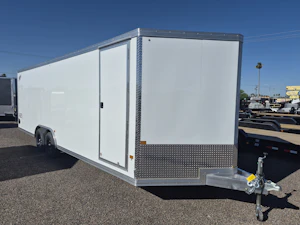 Alcom 24x8.5 All Aluminum XLT-P Car Hauler, Elite Escape Door, 10K GVWR, Ramp Door