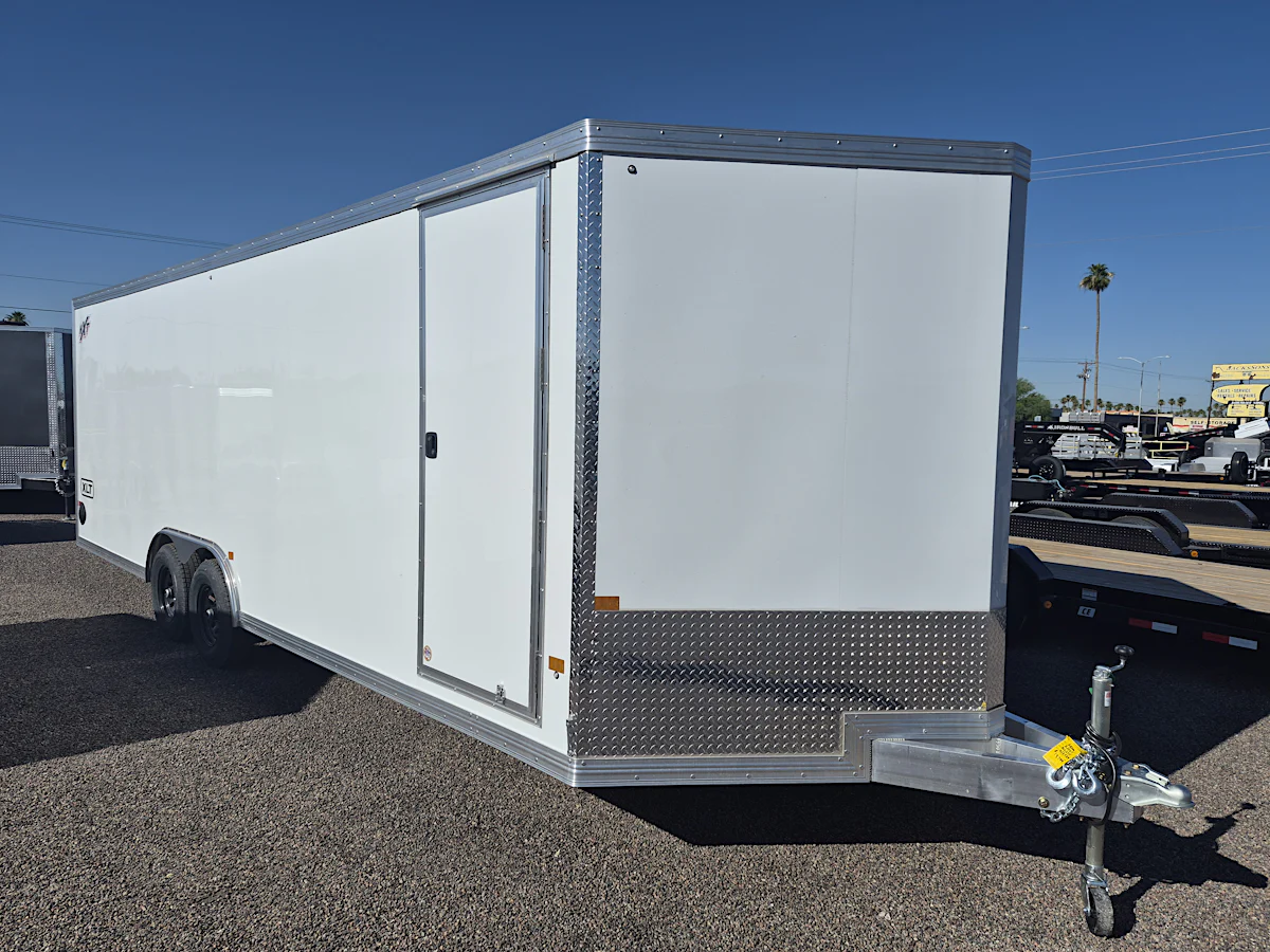 Alcom 24x8.5 All Aluminum XLT-P Car Hauler, Elite Escape Door, 10K GVWR, Ramp Door - Stock #ALC244 - Image 1 of 5 Alcom 24x8.5 All Aluminum XLT-P Car Hauler, Elite Escape Door, 10K GVWR, Ramp Door - Stock #ALC244 - Image 1 of 5