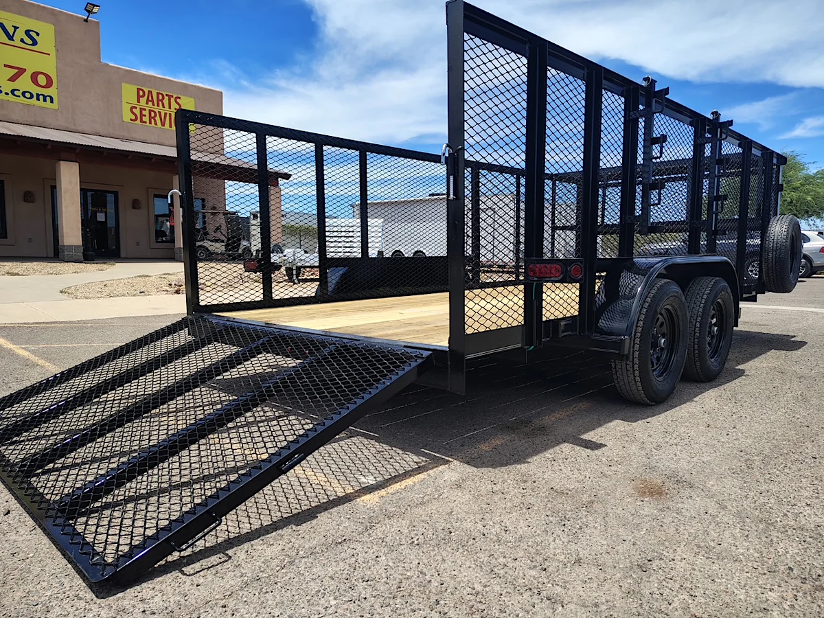 Texas Bragg 16x83 Tandem Axle, Landscape, 7K GVWR, 4' Expanded Metal Sides - Stock #TXB004 - Image 1 of 9 Texas Bragg 16x83 Tandem Axle, Landscape, 7K GVWR, 4' Expanded Metal Sides - Stock #TXB004 - Image 1 of 9