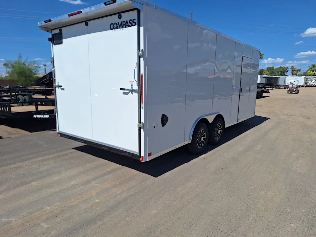 Compass 20x8.5 Jasper SE Car Hauler, 10K GVWR, Ramp Door, A/C, White Wall / Ceiling, RTP Floor - Stock #CMP2586 - Image 4 of 10 Compass 20x8.5 Jasper SE Car Hauler, 10K GVWR, Ramp Door, A/C, White Wall / Ceiling, RTP Floor - Stock #CMP2586 - Image 4 of 10