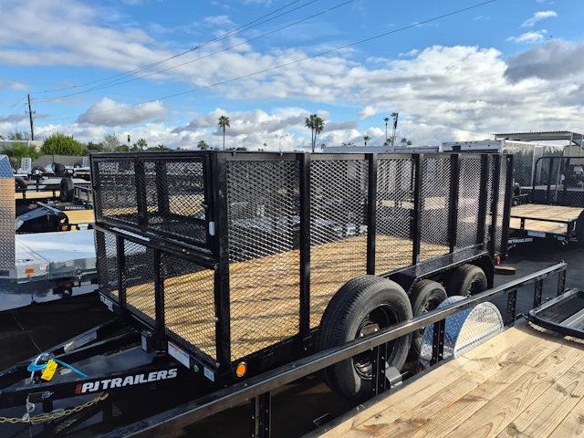 PJ Trailers 14'x84" Tandem Axle Channel Utility Trailer w/ Fold-In Ramp Gate (UL)