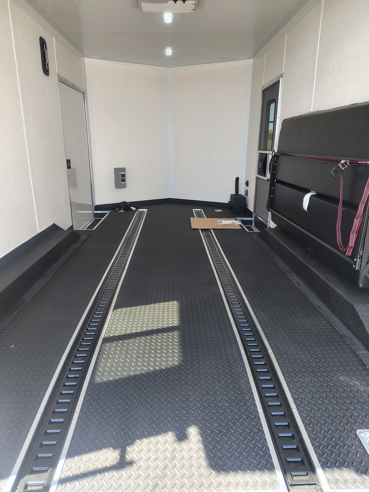 Pace American 16x8.5 Journey SE Flat Top Sloped V-Nose Car Hauler, 7K GVWR, Slider Window, AC/Heat, Jacknife Sofa, Insulated Walls/Ceiling, Drive Over Wheel Boxes, Rubber Flooring, Power Awning - Stock #CMP2880 - Image 16 of 16