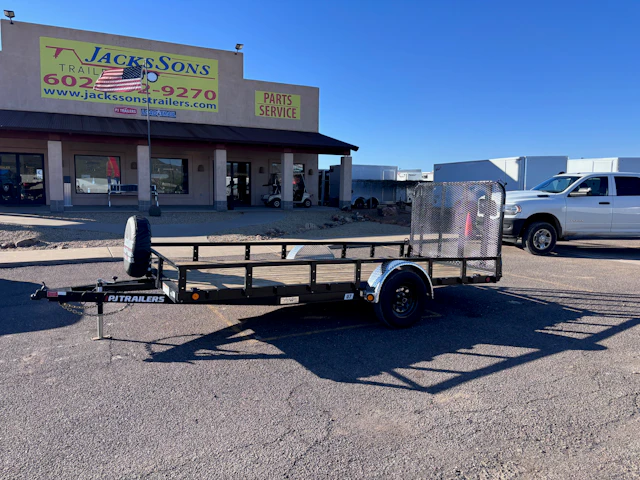 PJ Trailers 14'x77" Single Axle Channel Utility Trailer w/ Fold-In Ramp Gate (U7)
