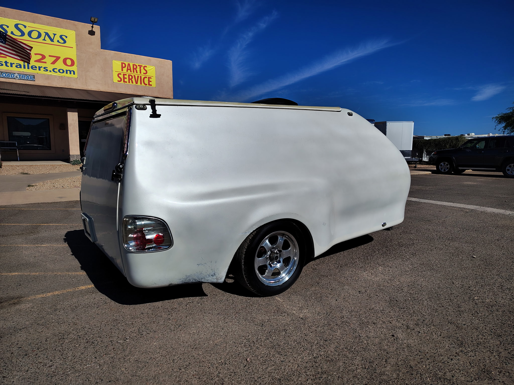 FAT SOCKS MOTORSPORTS Custom 12' Fiberglass Motorcycle Hauler - Stock #USD4001 - Image 11 of 12