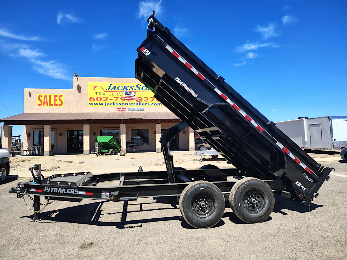 PJ Trailers 14x83 Tandem Axle, 15,400 GVWR, Low Pro Dump, 24" Sides, Solar Charger, 14 Ply Tires - Stock #PJD1701 - Image 10 of 11 PJ Trailers 14x83 Tandem Axle, 15,400 GVWR, Low Pro Dump, 24" Sides, Solar Charger, 14 Ply Tires - Stock #PJD1701 - Image 10 of 11