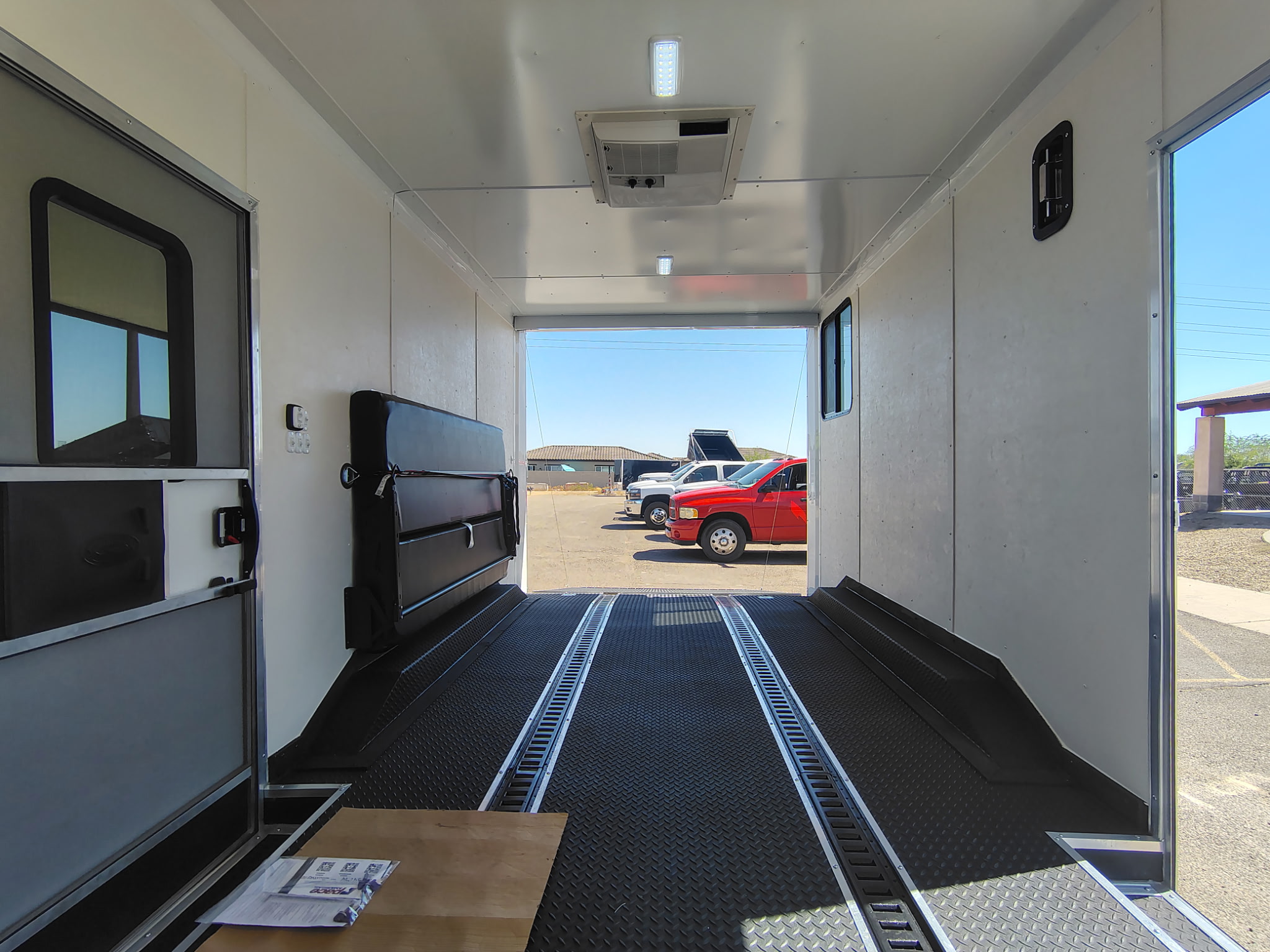 Pace American 16x8.5 Journey SE Flat Top Sloped V-Nose Car Hauler, 7K GVWR, Slider Window, AC/Heat, Jacknife Sofa, Insulated Walls/Ceiling, Drive Over Wheel Boxes, Rubber Flooring, Power Awning - Stock #CMP2880 - Image 12 of 16