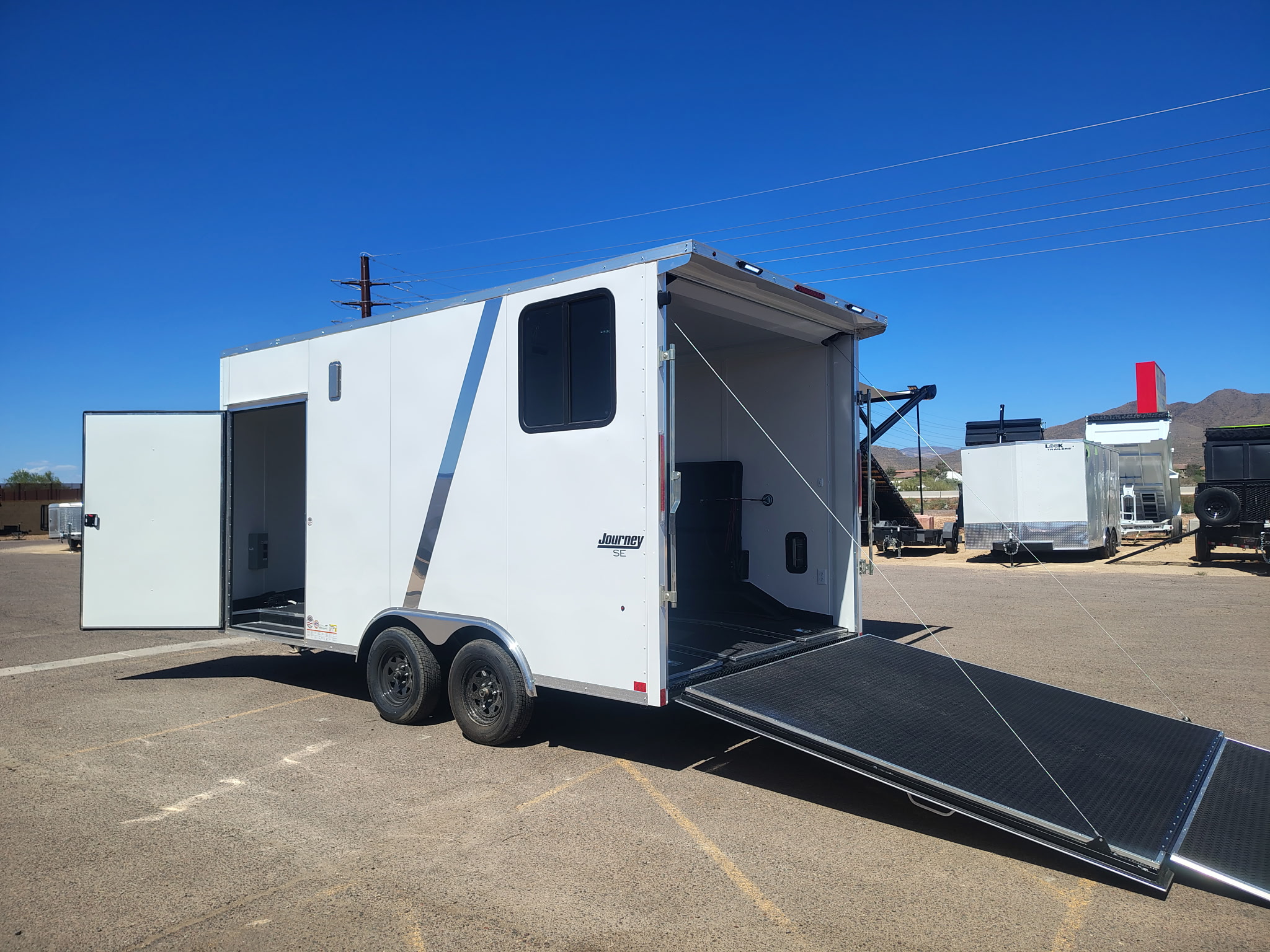 Pace American 16x8.5 Journey SE Flat Top Sloped V-Nose Car Hauler, 7K GVWR, Slider Window, AC/Heat, Jacknife Sofa, Insulated Walls/Ceiling, Drive Over Wheel Boxes, Rubber Flooring, Power Awning - Stock #CMP2880 - Image 5 of 16