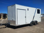 Pace American 16x8.5 Journey SE Flat Top Sloped V-Nose Car Hauler, 7K GVWR, Slider Window, AC/Heat, Jacknife Sofa, Insulated Walls/Ceiling, Drive Over Wheel Boxes, Rubber Flooring, Power Awning Stock #CMP2880 - Thumbnail 1