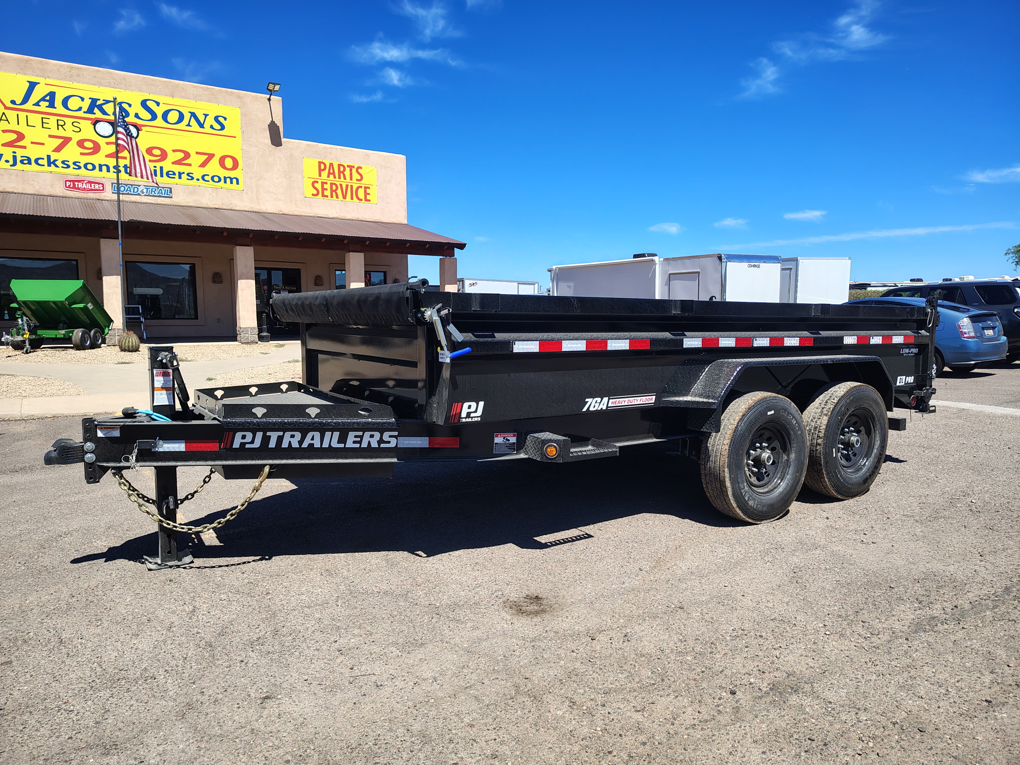 P.J. Trailers 14x83 Tandem Axle, 15,400 GVWR, Low Pro Dump, 24" Sides, Solar Charger, 14 Ply Tires - Stock #PJD1702 - Image 8 of 10