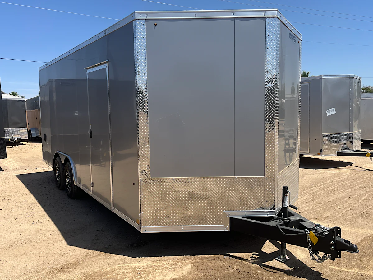 Compass 20x8.5 Jasper SE Car Hauler, 10K GVWR, Ramp Door, A/C, White Wall / Ceiling, RTP Floor - Stock #CMP2857 - Image 1 of 10 Compass 20x8.5 Jasper SE Car Hauler, 10K GVWR, Ramp Door, A/C, White Wall / Ceiling, RTP Floor - Stock #CMP2857 - Image 1 of 10